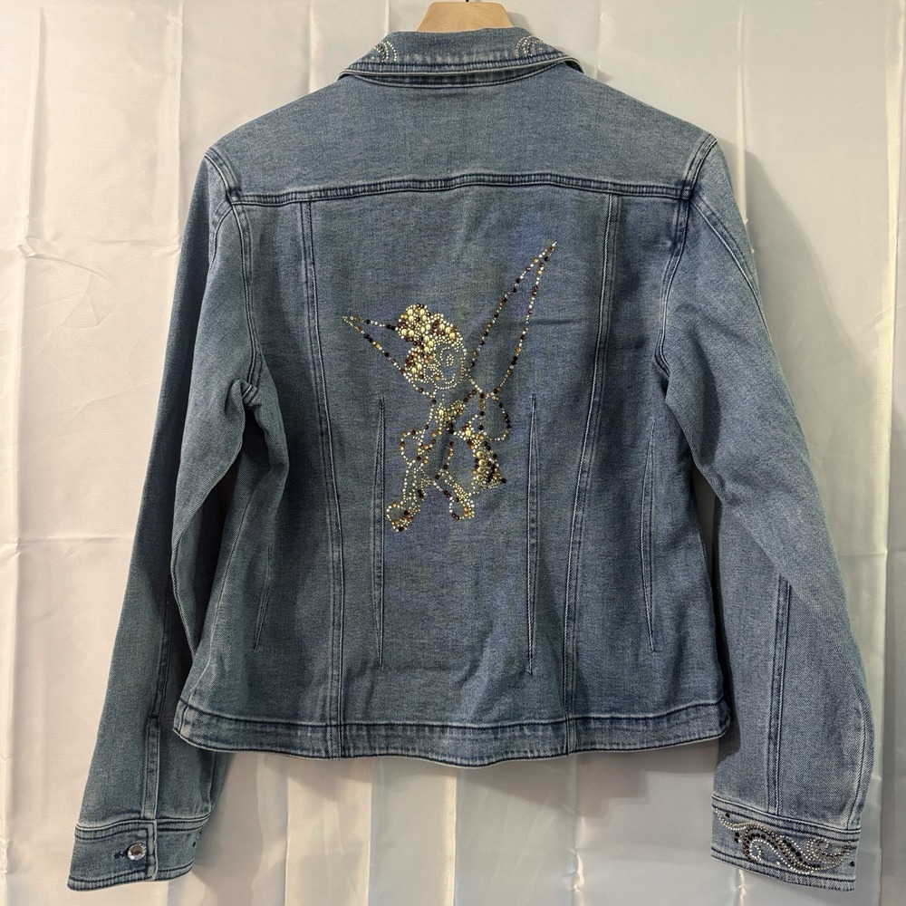 Disney Resort Tinkerbell Jean Trucker Jacket Bling Rhinestone Embellished M ***